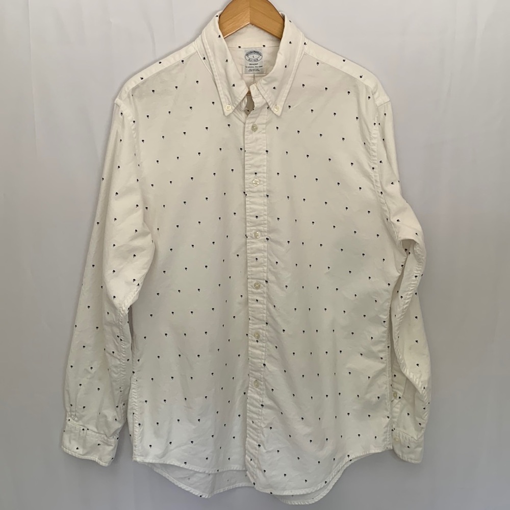 Brooks Brothers White Button Down Shirt with Black Dots